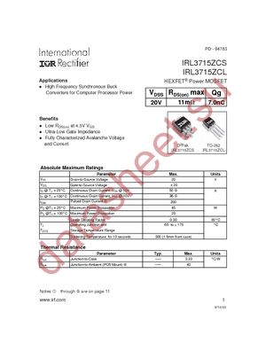 IRL3715ZCS datasheet  